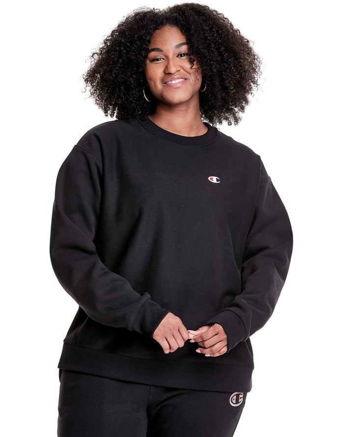 Champion Plus Reverse Weave Crew Sweatshirt Dames - Zwart - Belgie 6528BCRXJ